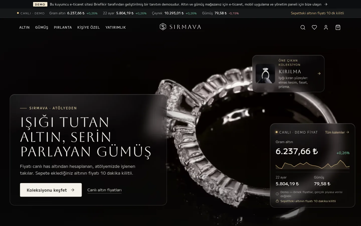 Kuyumcu E-Ticaret Yazılımı + Mağaza Yönetim Paneli — masaüstü görünüm