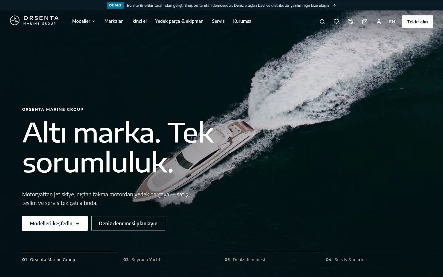 Deniz Araçları Bayi ve Distribütör Yazılımı — Demo — masaüstü görünüm