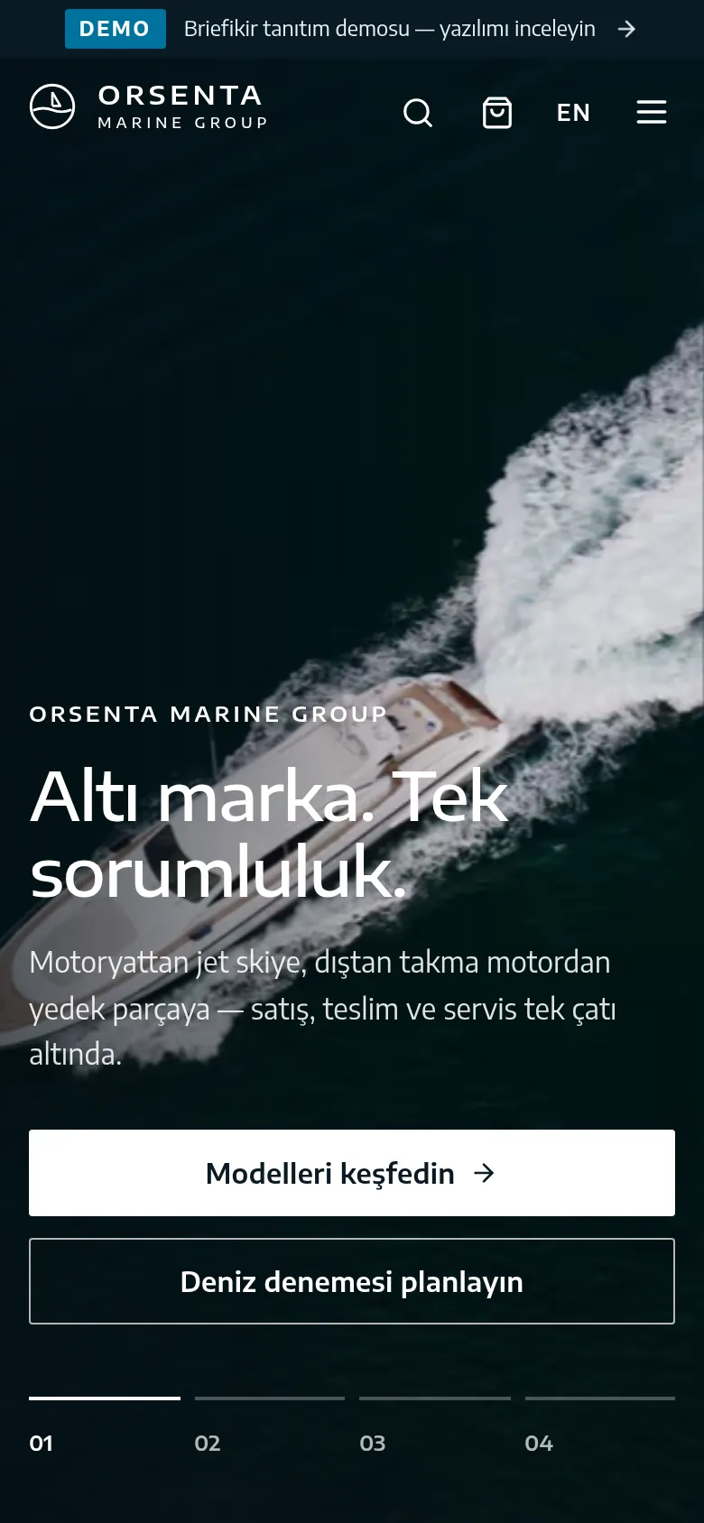 Deniz Araçları Bayi ve Distribütör Yazılımı — Demo — mobil görünüm