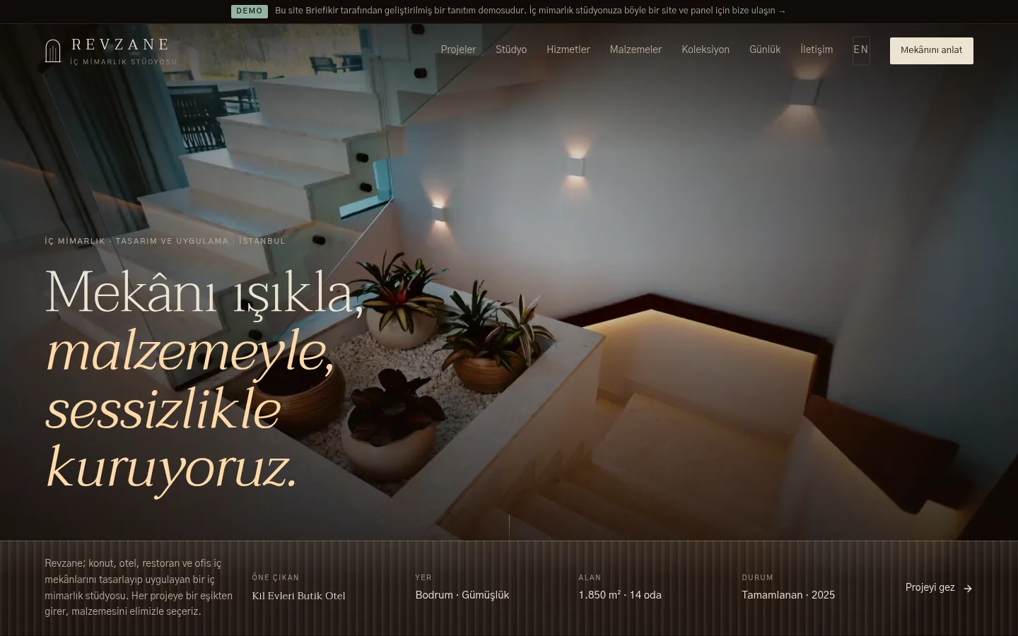 İç Mimarlık Stüdyosu Web Sitesi + Stüdyo Yönetim Paneli — masaüstü görünüm