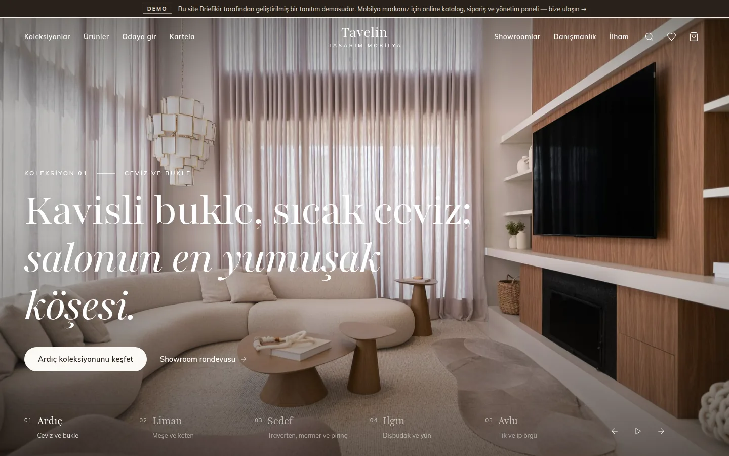 Mobilya Mağazası Sitesi ve Sipariş Yazılımı — Demo — masaüstü görünüm