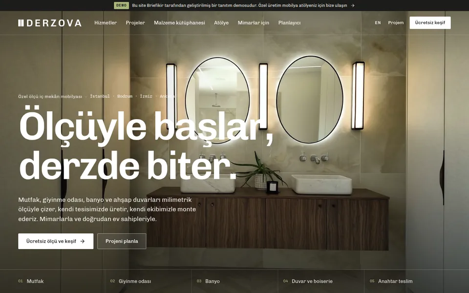 Özel Üretim Mobilya Sitesi ve Atölye Yazılımı — masaüstü görünüm