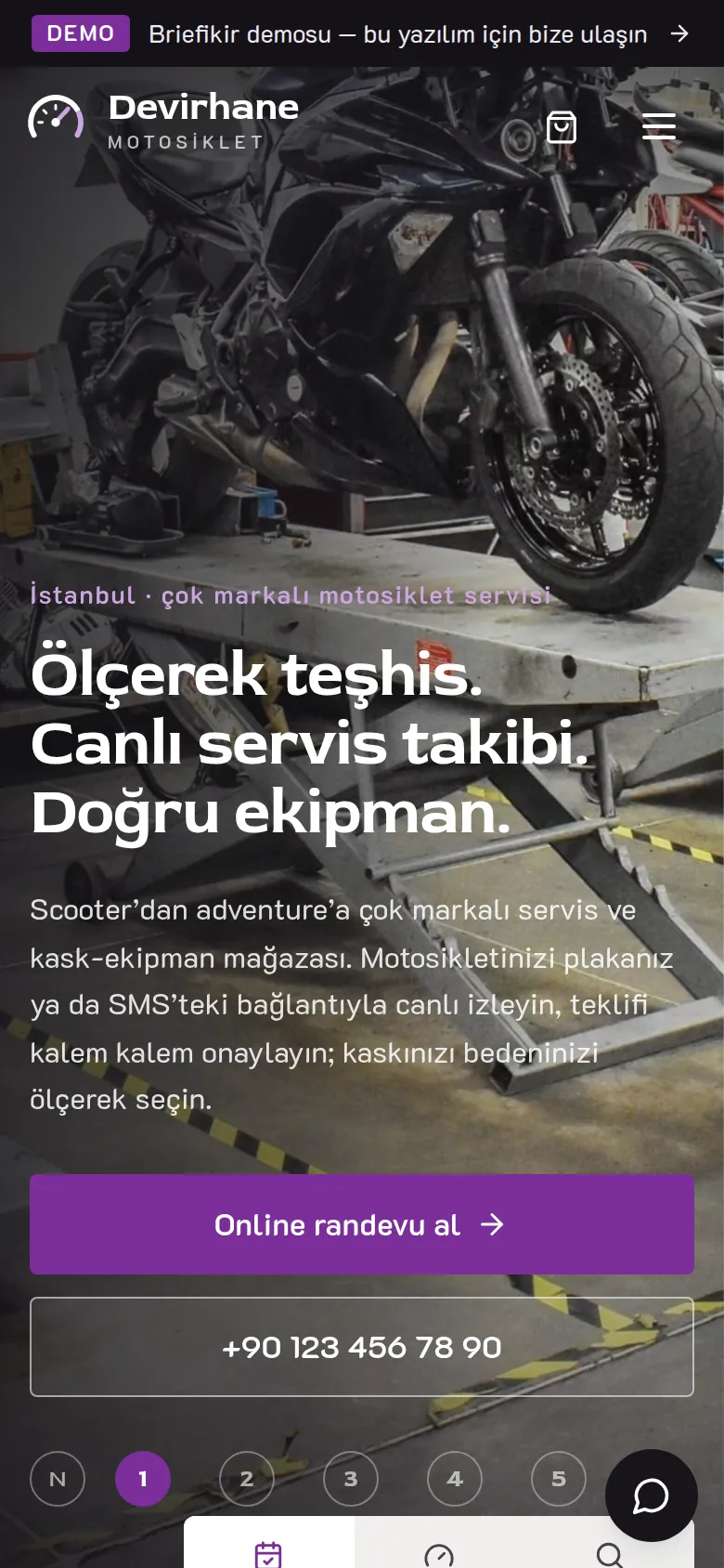 Motosiklet Servis Yazılımı ve Web Sitesi — Demo — mobil görünüm