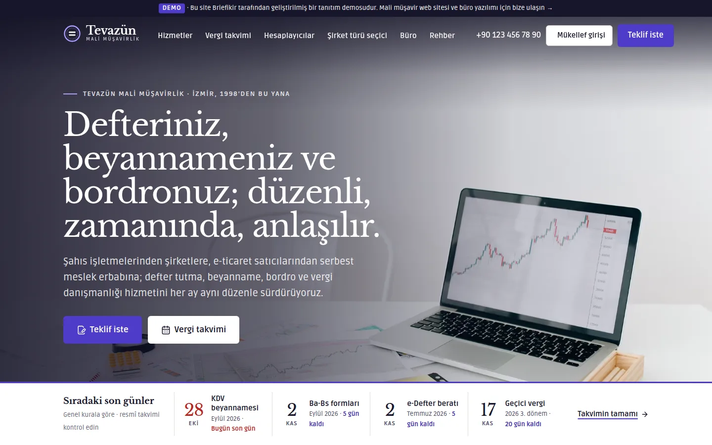Mali Müşavir Web Sitesi + Mükellef Portalı ve Büro Yönetim Yazılımı — masaüstü görünüm