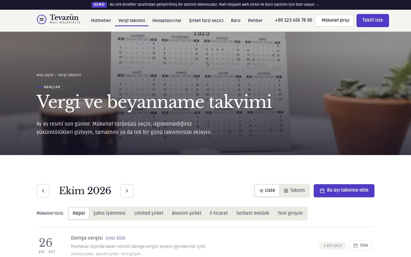 Vergi ve beyanname takvimi