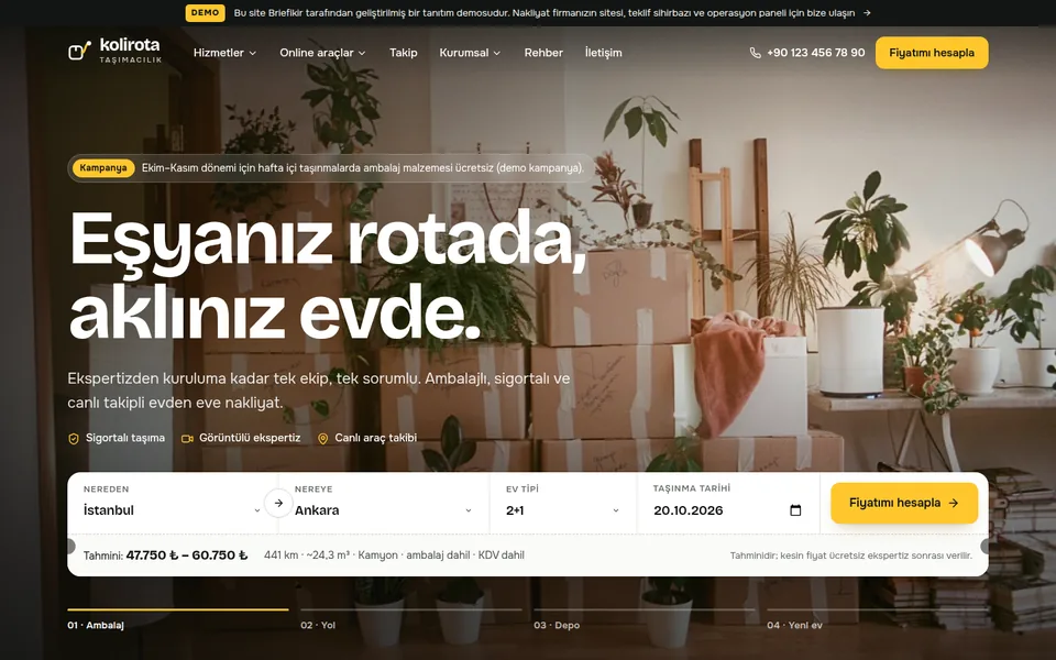 Nakliyat Firması Sitesi ve Operasyon Yazılımı — masaüstü görünüm