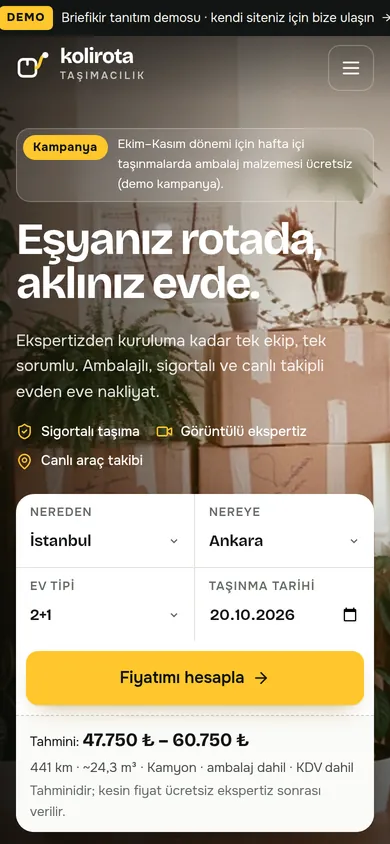 Nakliyat Firması Sitesi ve Operasyon Yazılımı — mobil görünüm