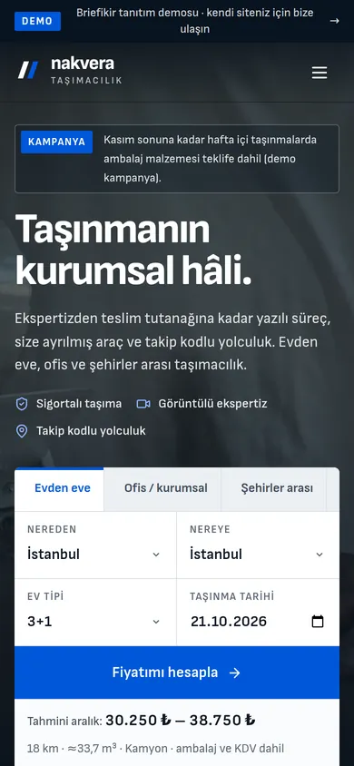 Kurumsal Nakliyat Sitesi ve Operasyon Yazılımı — mobil görünüm
