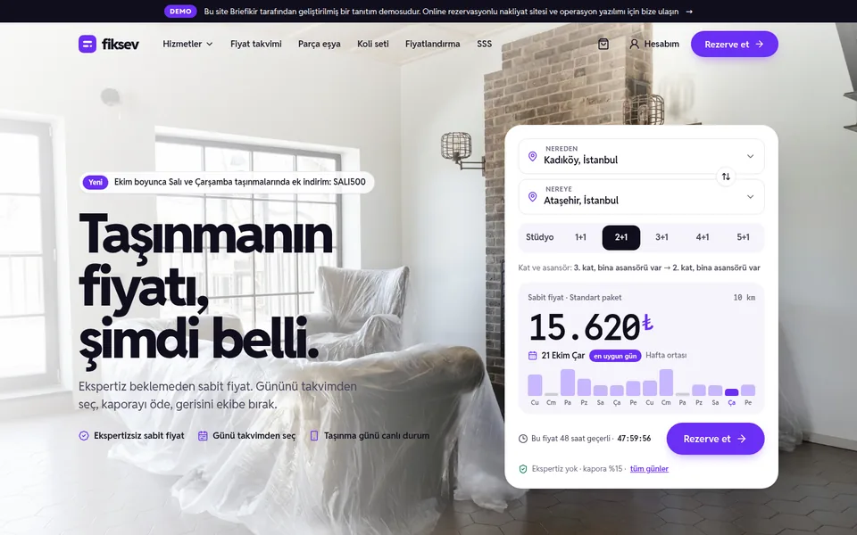 Online Rezervasyonlu Nakliyat Sitesi ve Dinamik Fiyat Yazılımı — masaüstü görünüm
