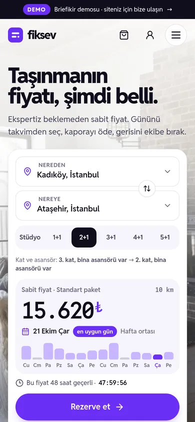 Online Rezervasyonlu Nakliyat Sitesi ve Dinamik Fiyat Yazılımı — mobil görünüm