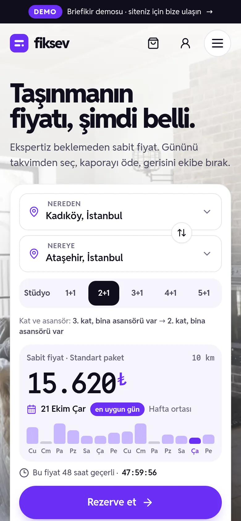 Online Rezervasyonlu Nakliyat Sitesi ve Dinamik Fiyat Yazılımı — Demo — mobil görünüm