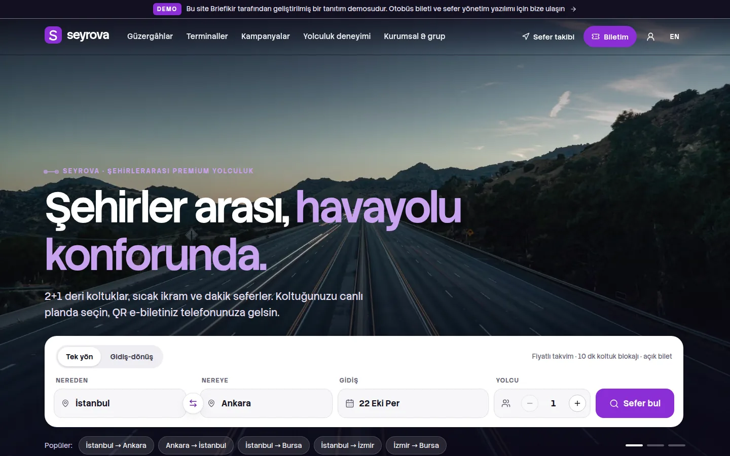 Otobüs Bileti Satış ve Sefer Operasyon Yazılımı — Demo — masaüstü görünüm
