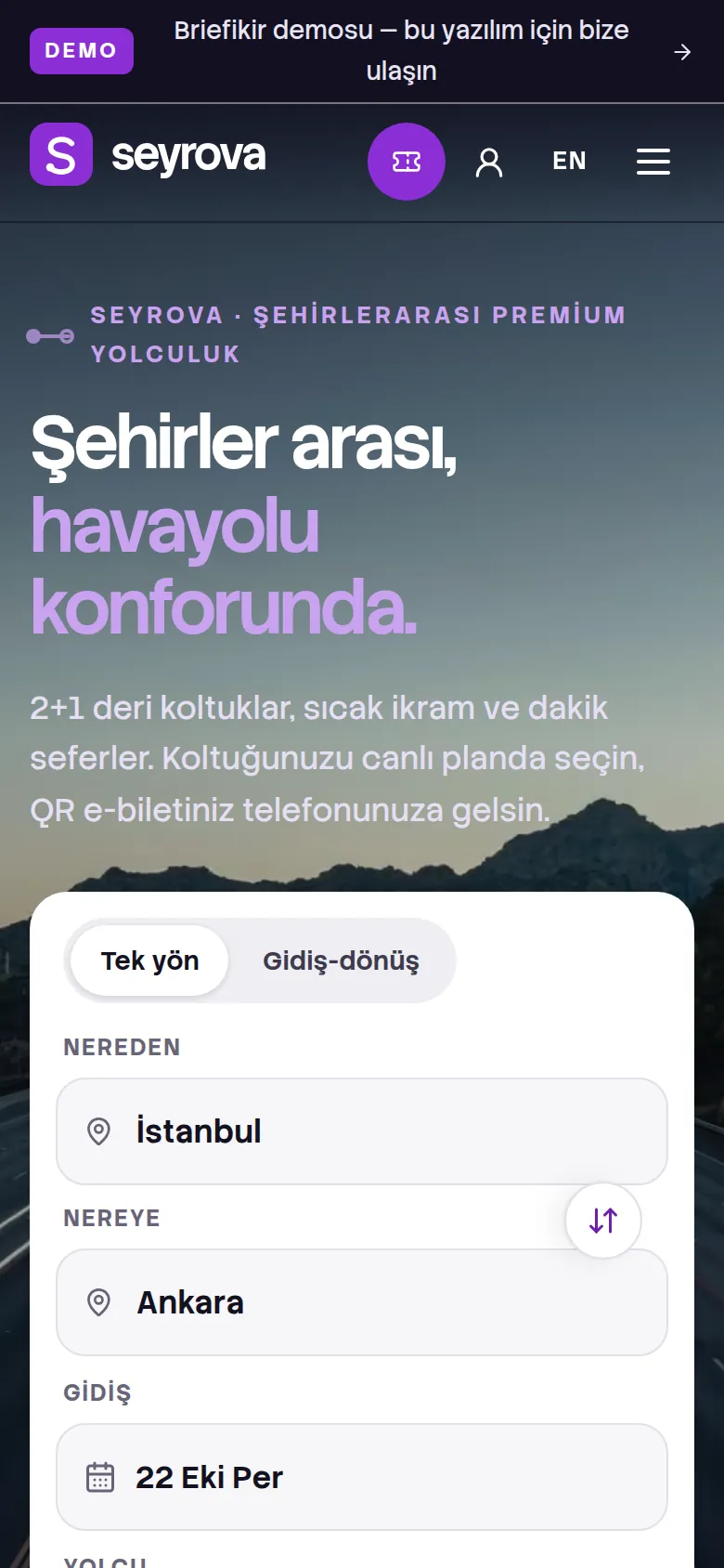 Otobüs Bileti Satış ve Sefer Operasyon Yazılımı — Demo — mobil görünüm