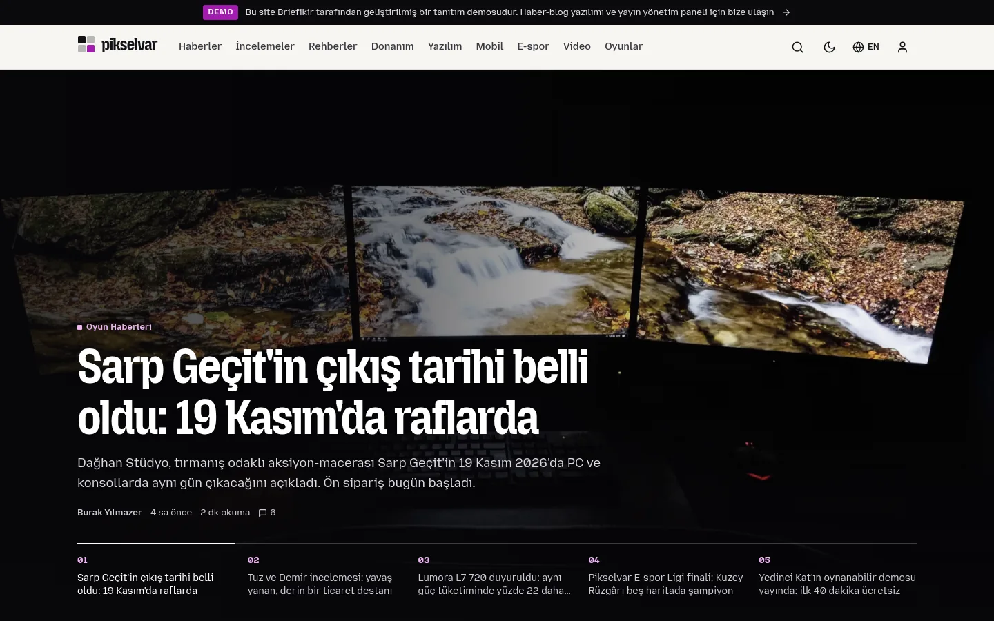 Oyun ve Teknoloji Haber-Blog Yazılımı — Demo — masaüstü görünüm
