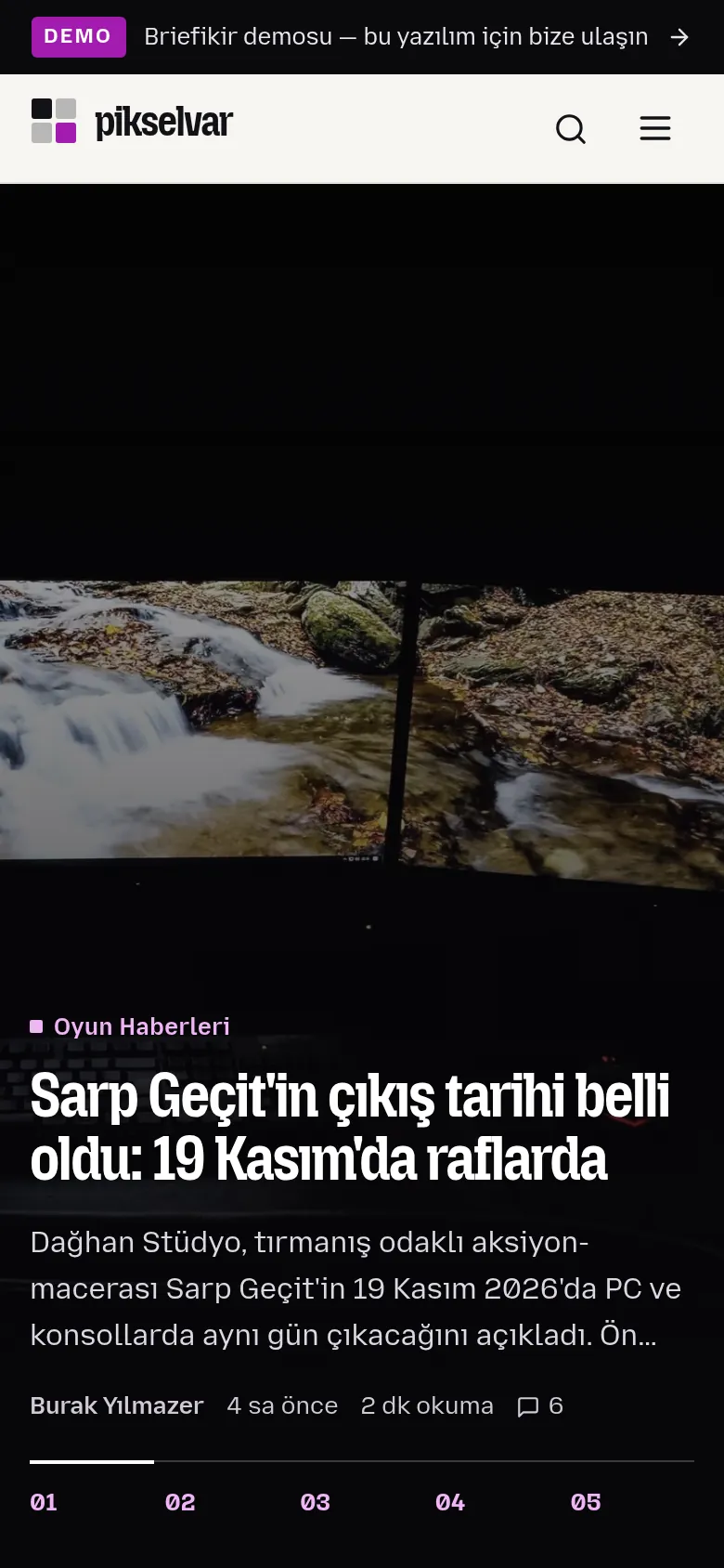 Oyun ve Teknoloji Haber-Blog Yazılımı — Demo — mobil görünüm