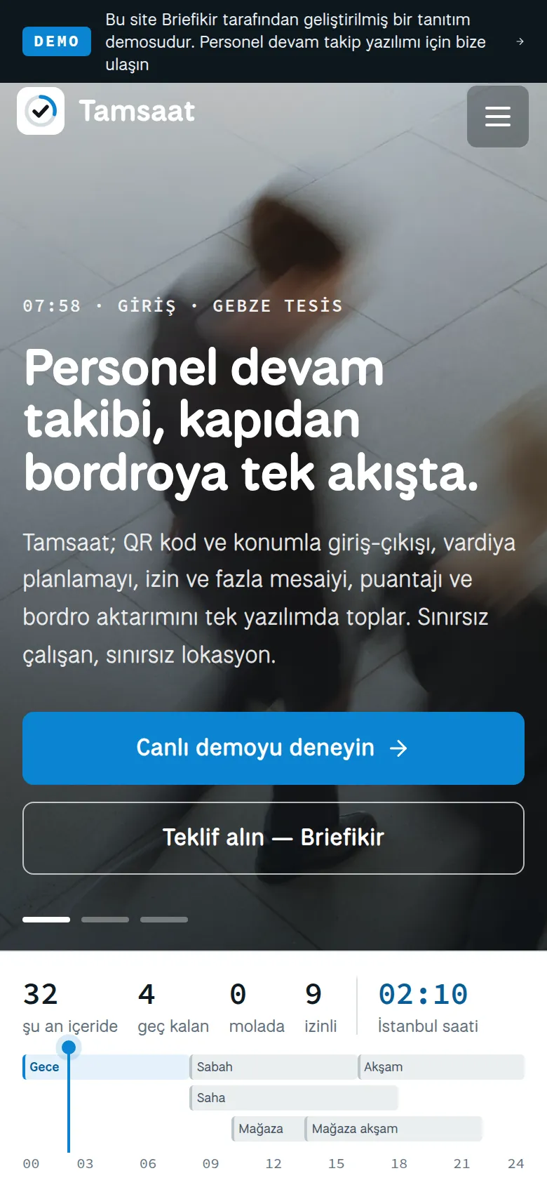 Personel Devam Kontrol (PDKS) ve İK Yazılımı — Demo — mobil görünüm