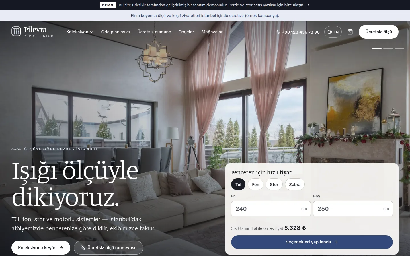 Perde ve Stor Satış Yazılımı ve E-Ticaret Sitesi — Demo — masaüstü görünüm