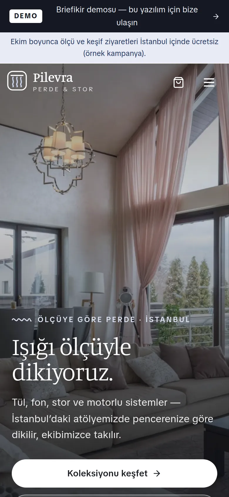 Perde ve Stor Satış Yazılımı ve E-Ticaret Sitesi — Demo — mobil görünüm