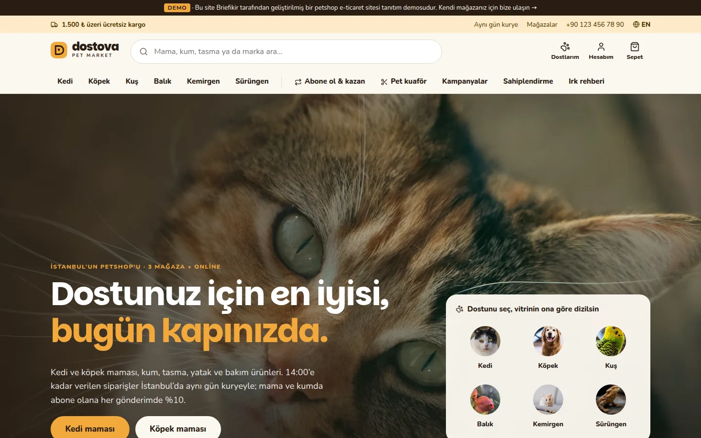 Petshop E-Ticaret Sitesi — Demo — masaüstü görünüm