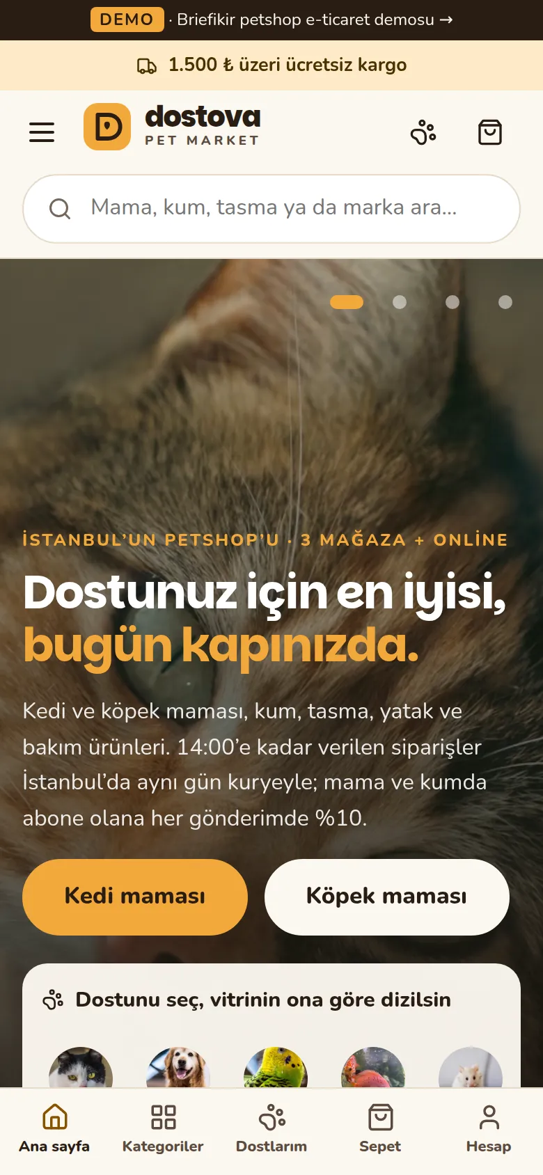 Petshop E-Ticaret Sitesi — Demo — mobil görünüm