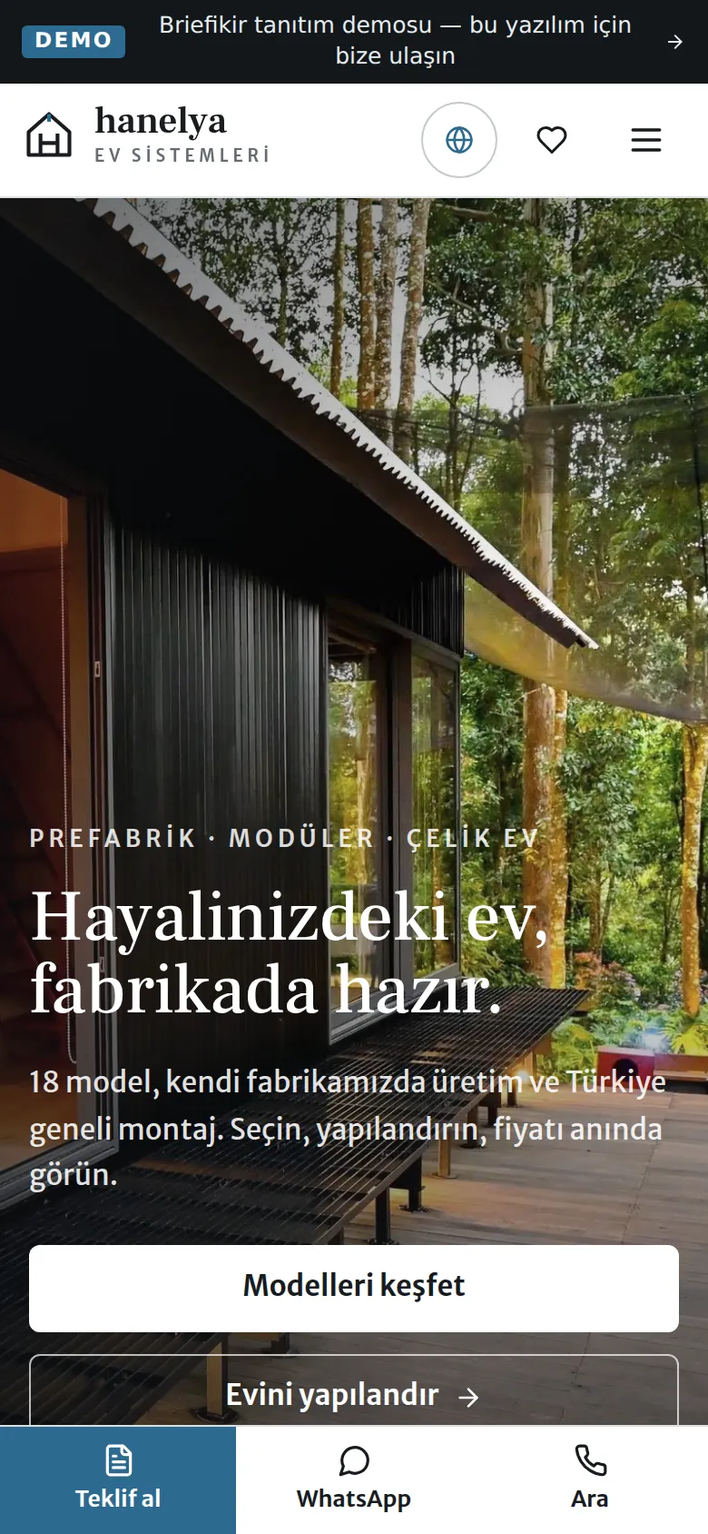 Prefabrik Ev Satış Sitesi ve Teklif-Üretim Yazılımı — Demo — mobil görünüm