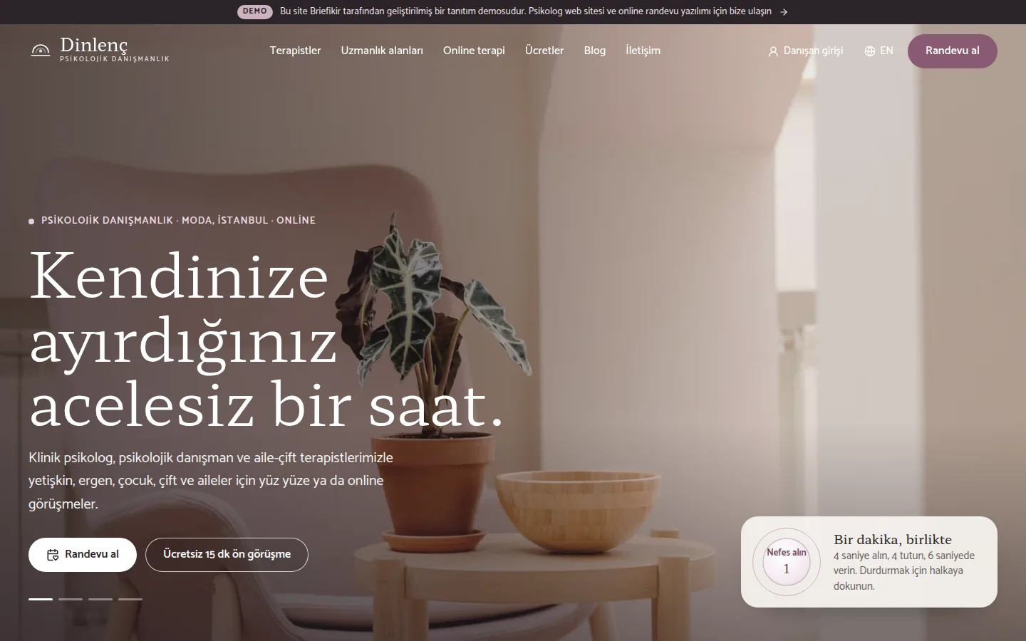 Psikolog Web Sitesi ve Online Randevu Yazılımı — Demo — masaüstü görünüm