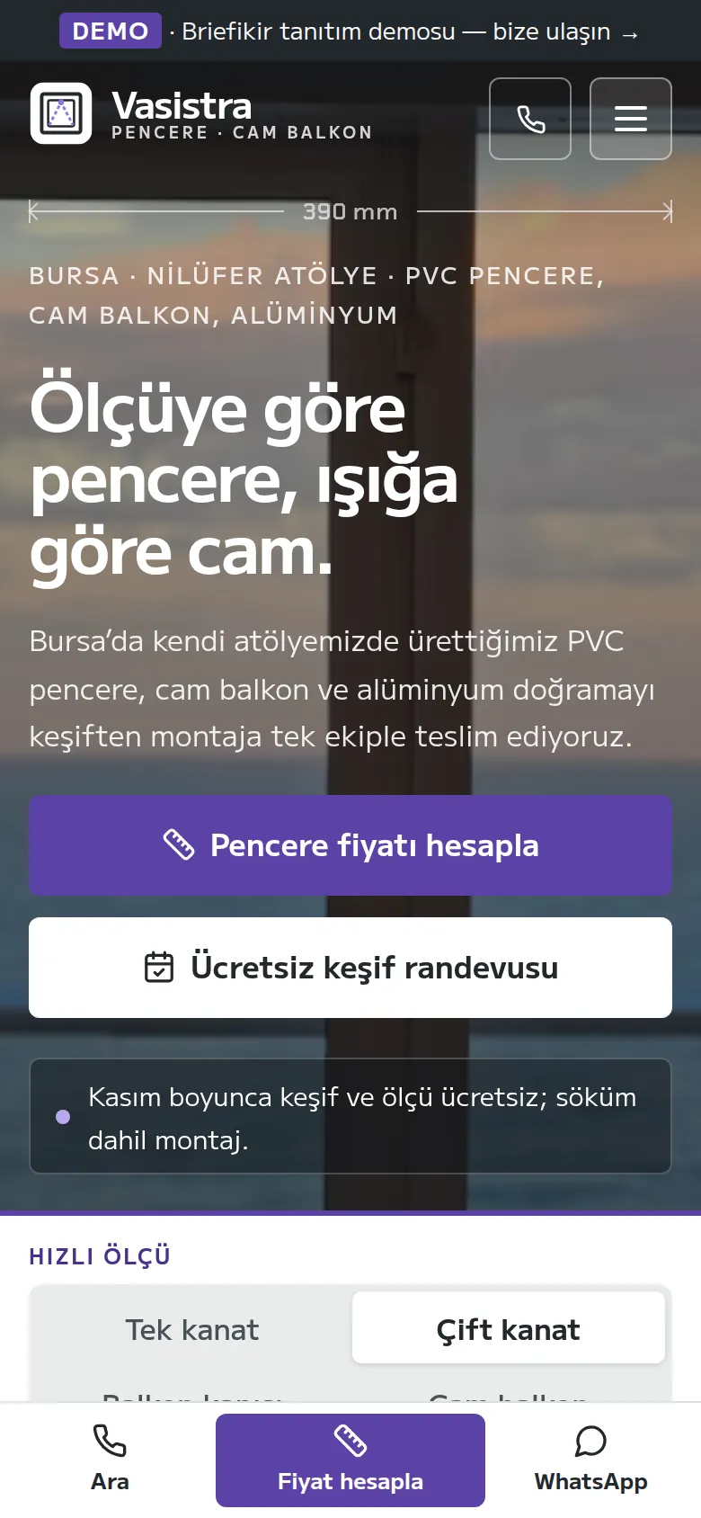 PVC Pencere ve Cam Balkon Web Sitesi + Doğrama Üretim Takip Yazılımı — mobil görünüm