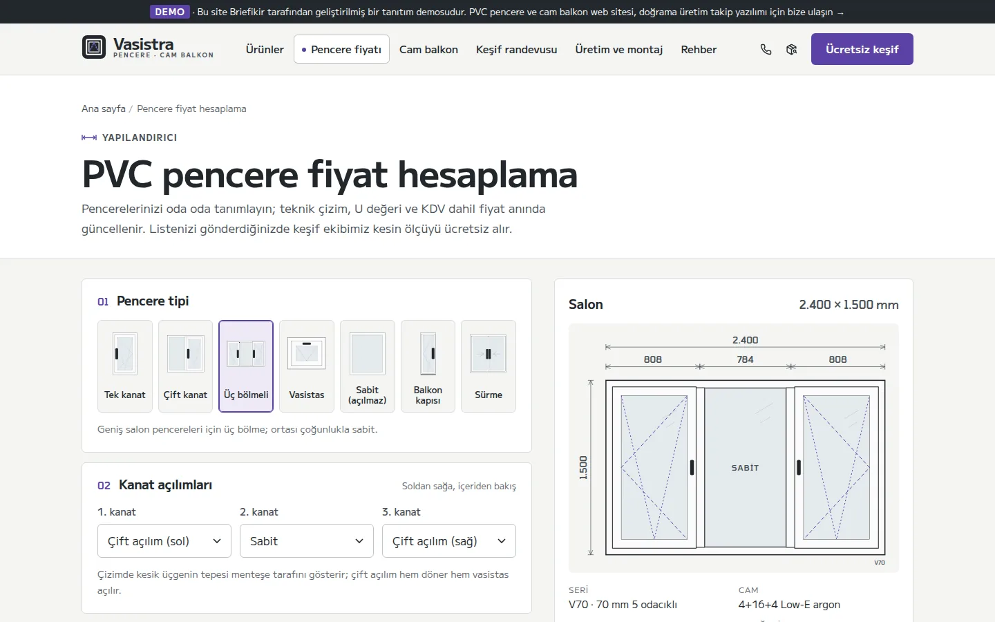 Teknik çizimli pencere yapılandırıcı