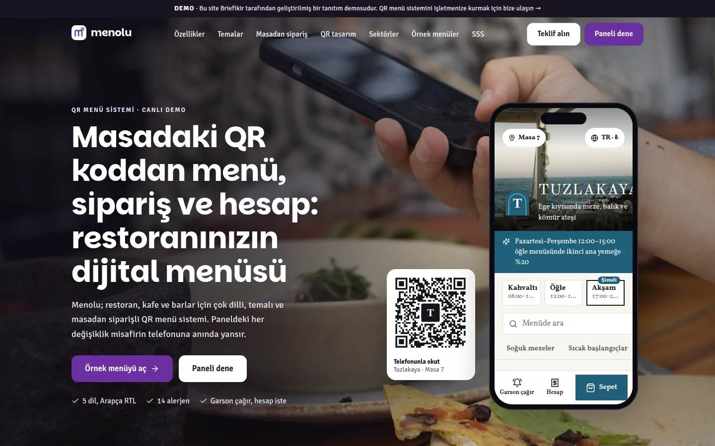 QR Menü Sistemi — Demo — masaüstü görünüm
