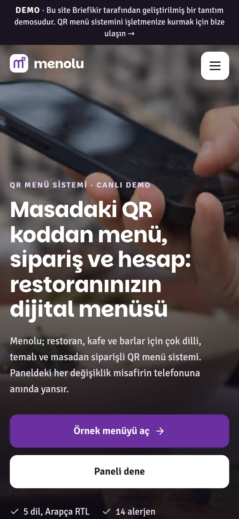 QR Menü Sistemi — Demo — mobil görünüm