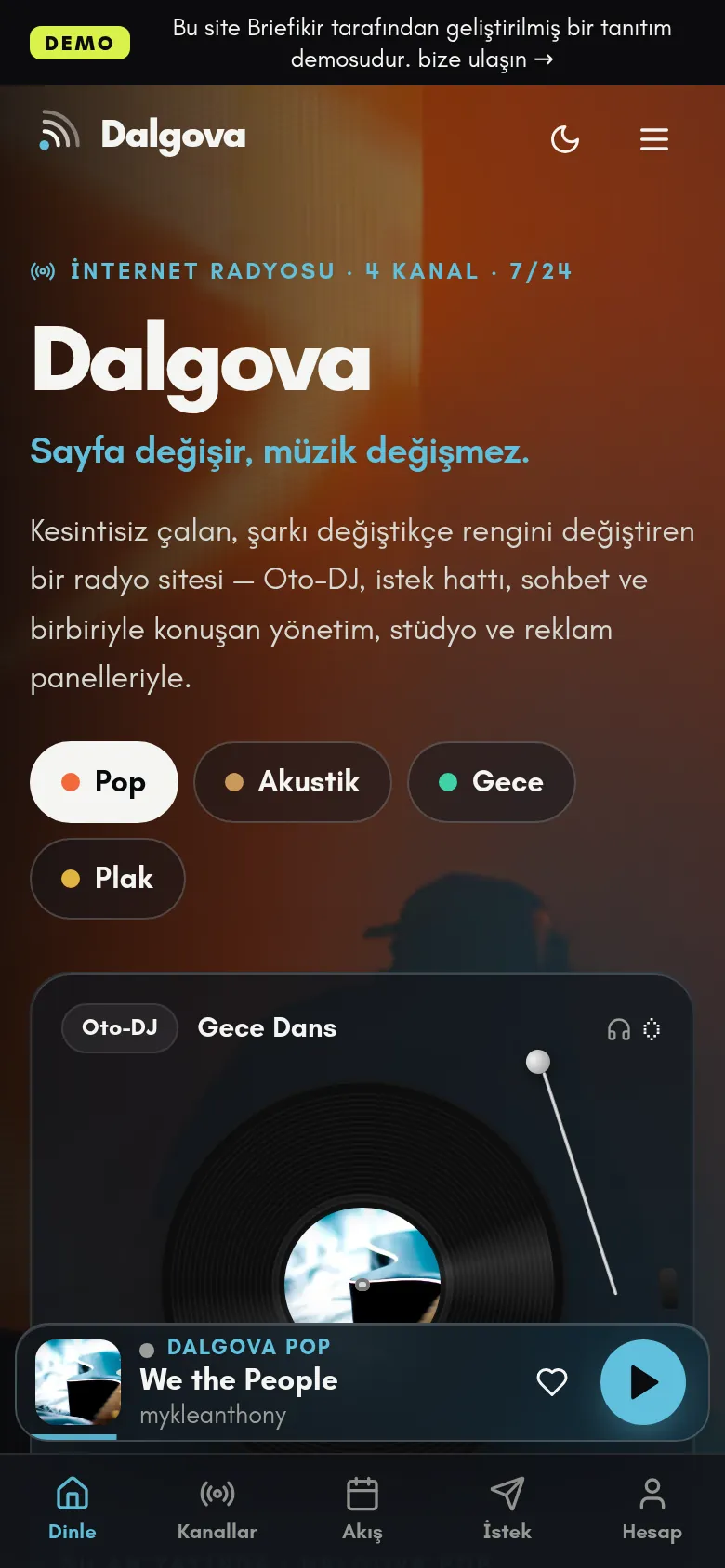 İnternet Radyosu Web Sitesi + Yayın Otomasyonu — mobil görünüm