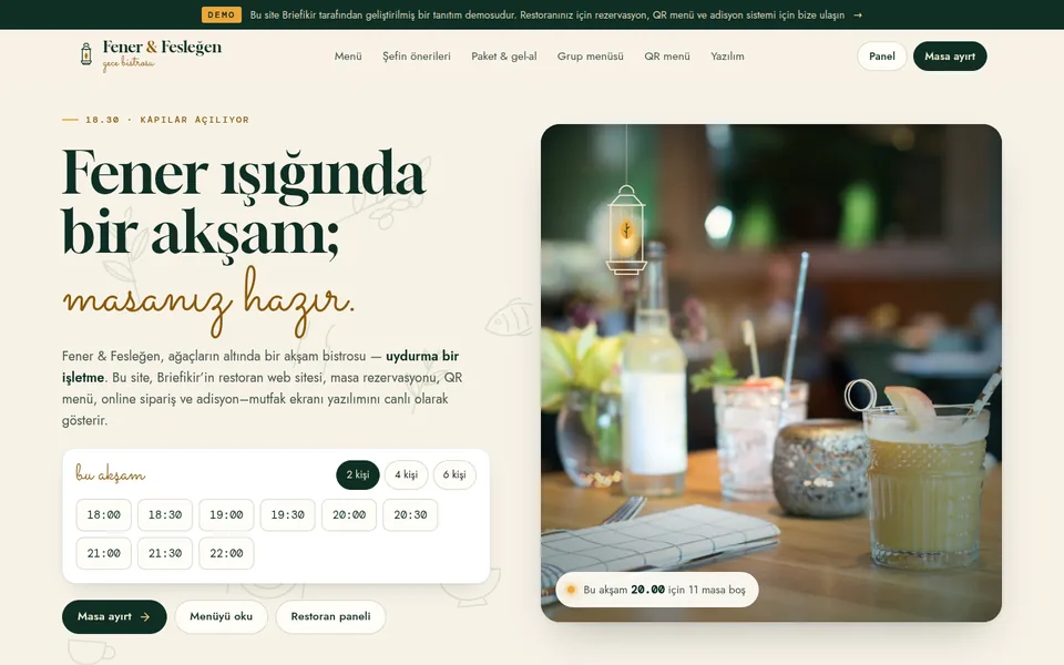 Restoran Rezervasyon ve QR Menü Sistemi — masaüstü görünüm