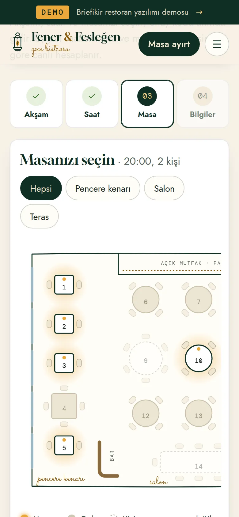 Mobil masa seçimi