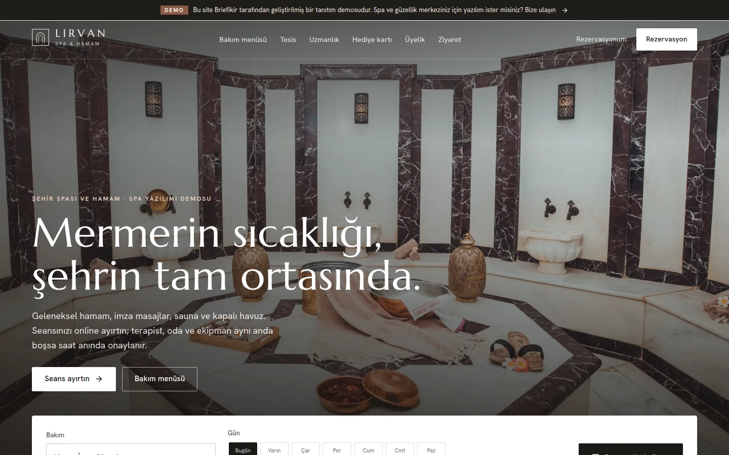 Spa ve Wellness Rezervasyon Yazılımı — Demo — masaüstü görünüm