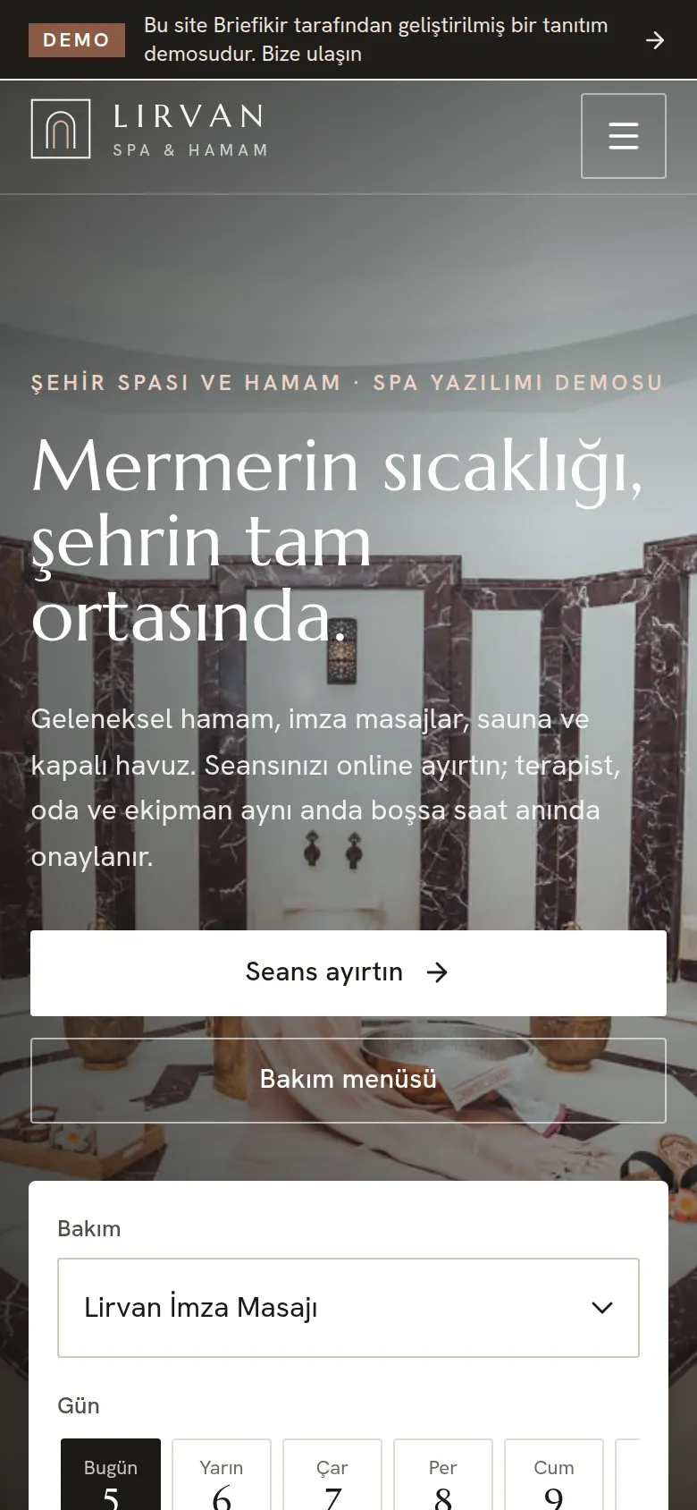 Spa ve Wellness Rezervasyon Yazılımı — Demo — mobil görünüm