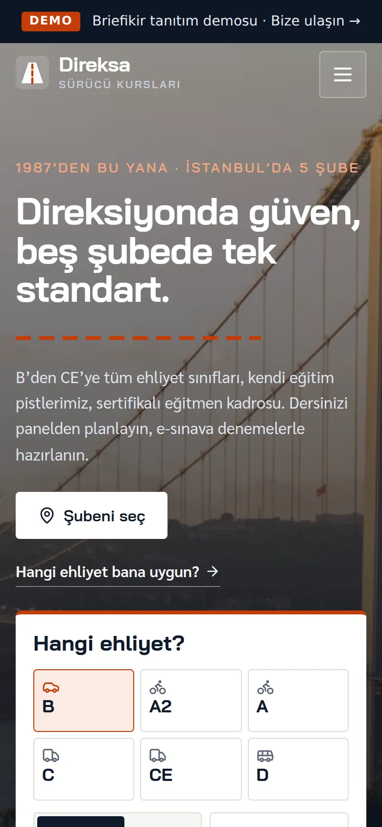 Sürücü Kursu Web Sitesi ve Kurs Yönetim Yazılımı — Demo — mobil görünüm
