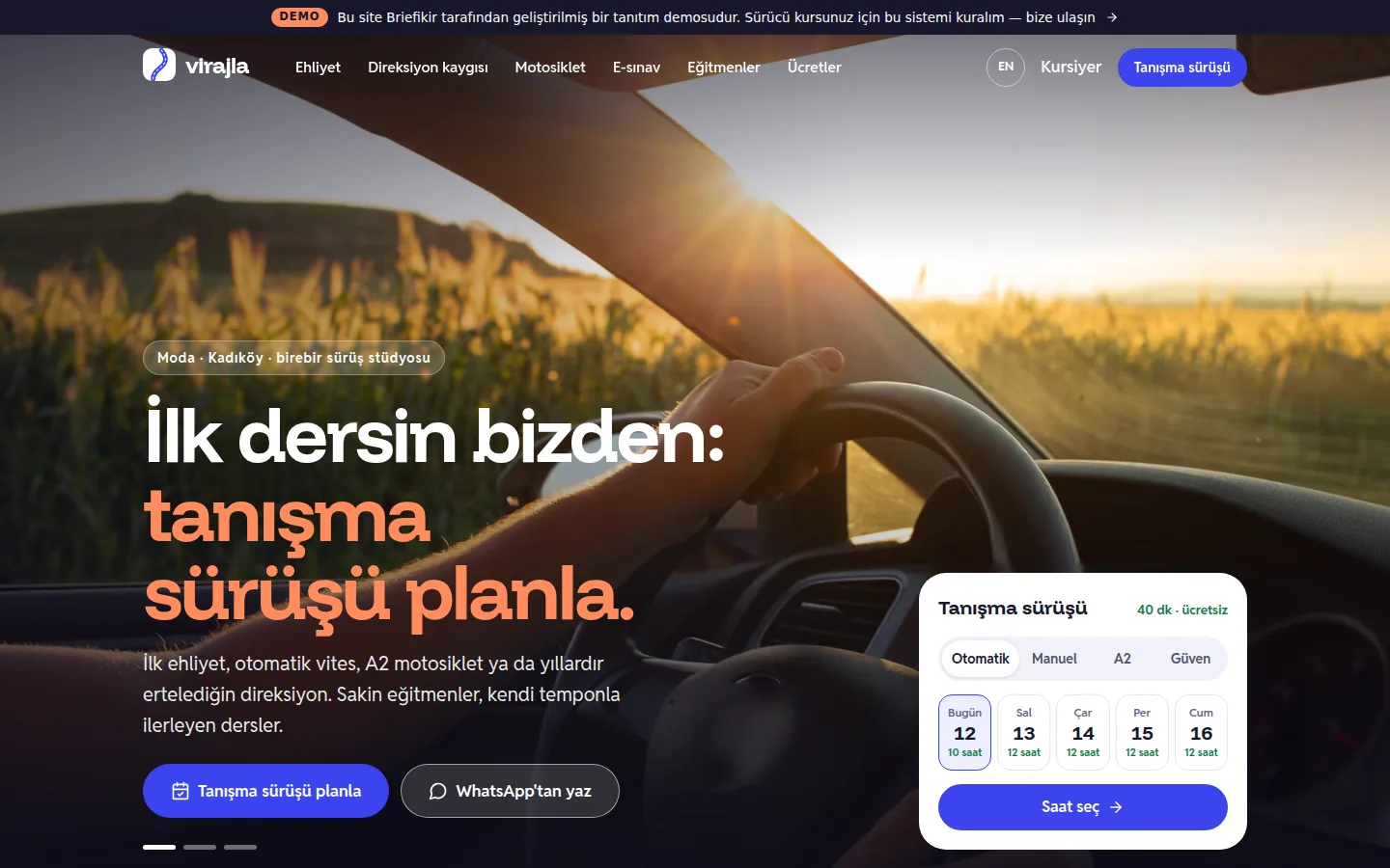 Butik Sürücü Kursu Web Sitesi ve Yazılımı — Demo — masaüstü görünüm