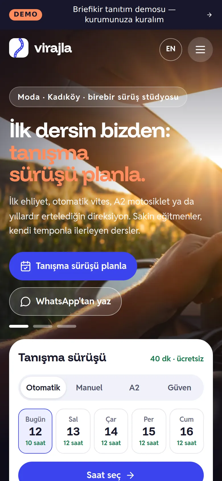 Butik Sürücü Kursu Web Sitesi ve Yazılımı — Demo — mobil görünüm
