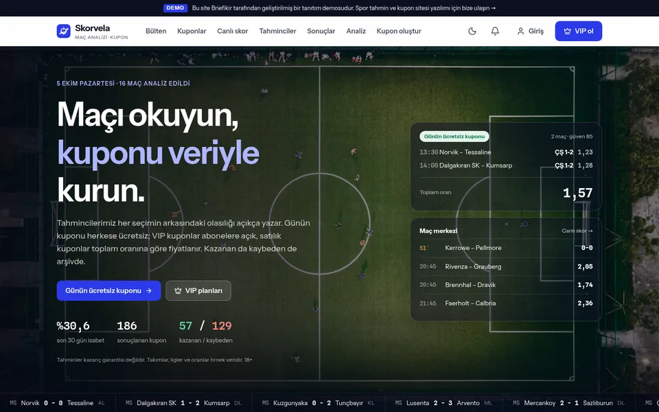 Spor Tahmin ve Kupon Sitesi Yazılımı — masaüstü görünüm