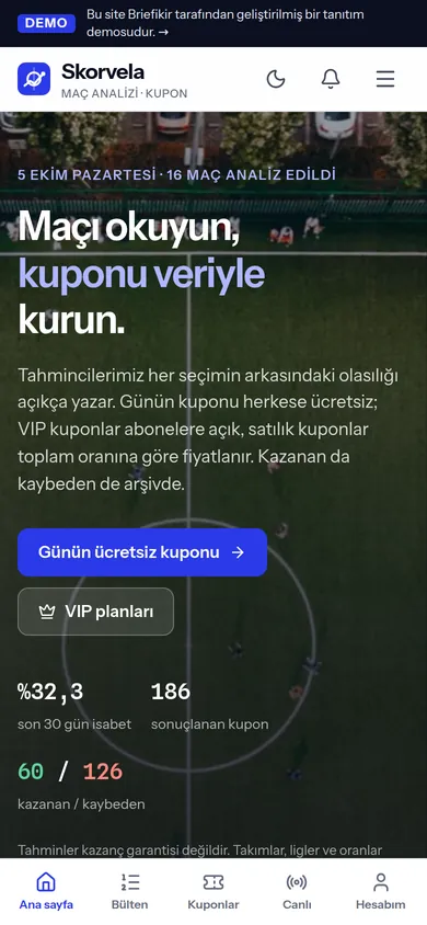 Spor Tahmin ve Kupon Sitesi Yazılımı — mobil görünüm