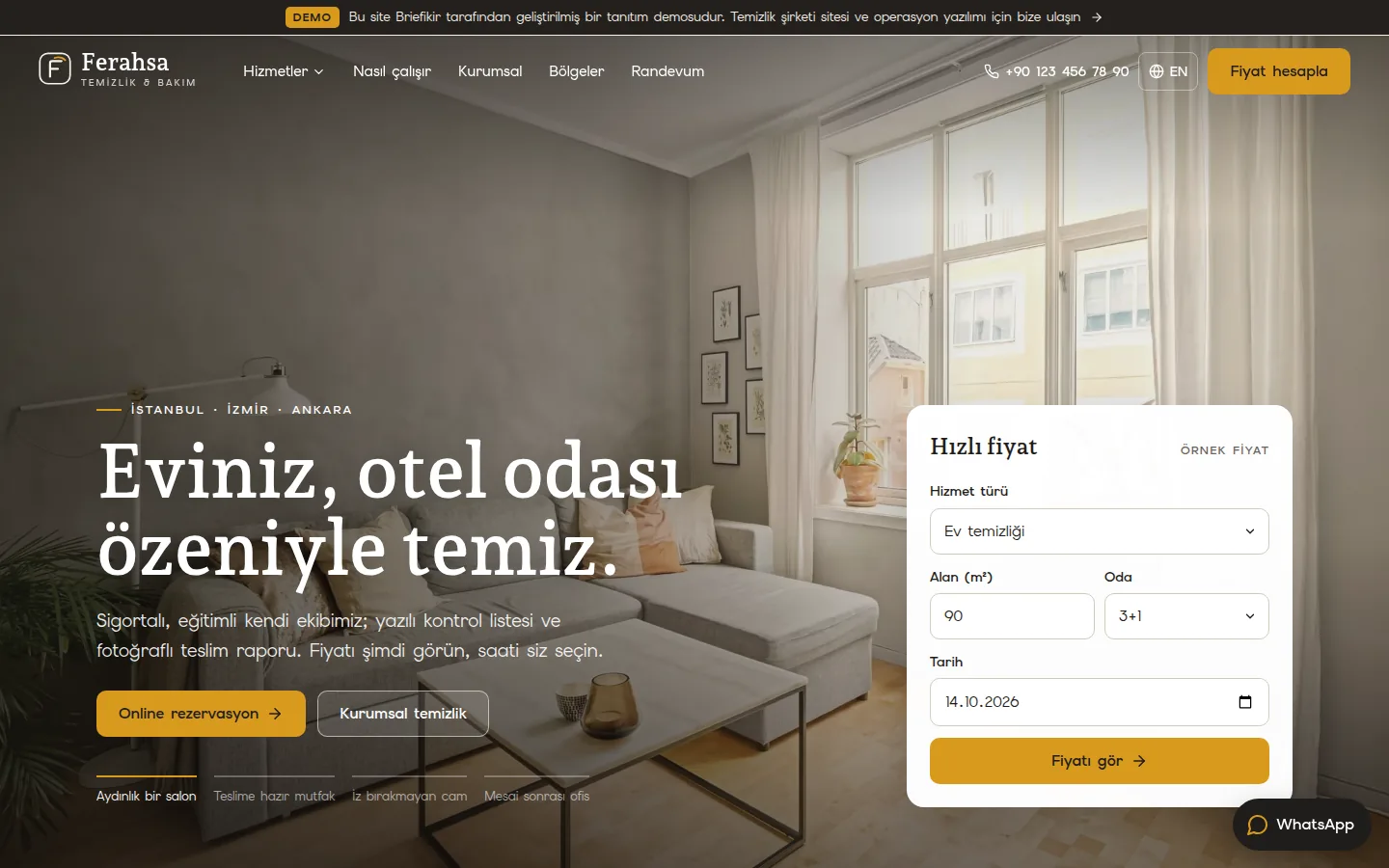 Temizlik Şirketi Web Sitesi ve Operasyon Yazılımı — Demo — masaüstü görünüm