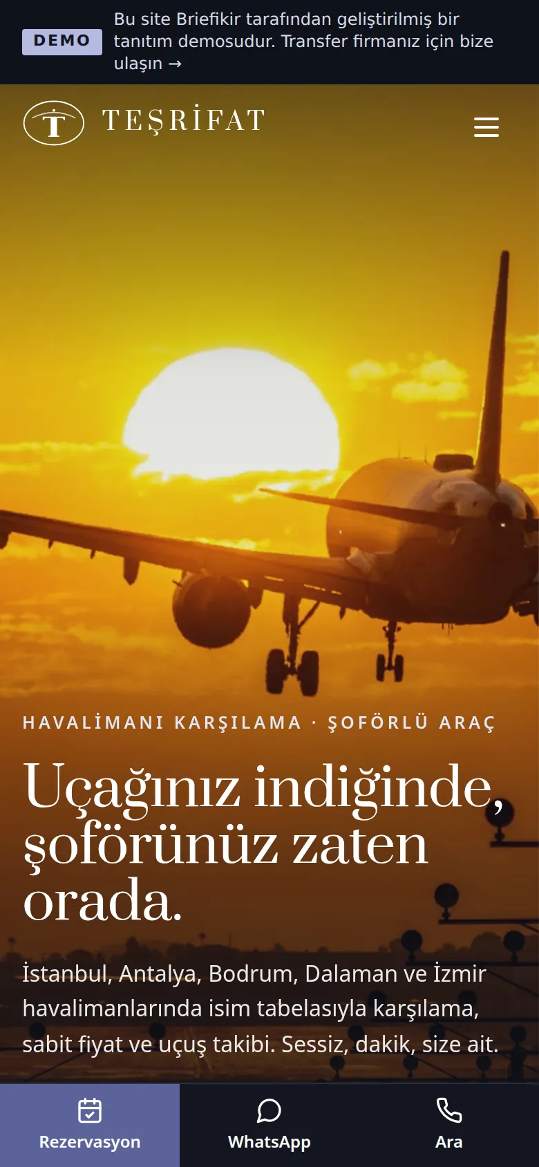 Havalimanı VIP Transfer Web Sitesi ve Rezervasyon Yazılımı — Demo — mobil görünüm