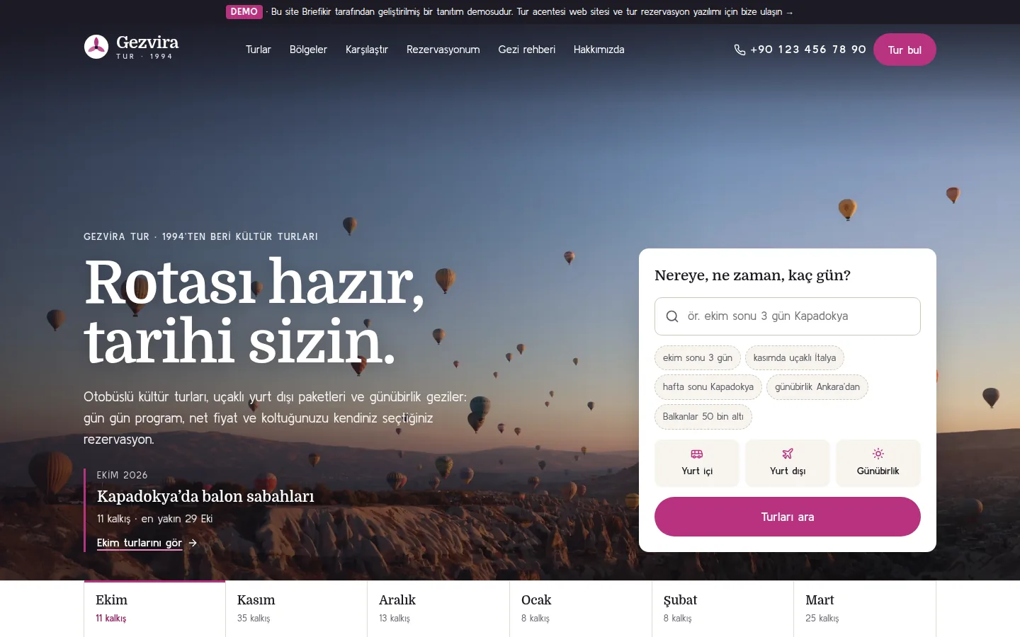 Tur Acentesi Web Sitesi + Tur Rezervasyon ve Acente Operasyon Yazılımı — masaüstü görünüm