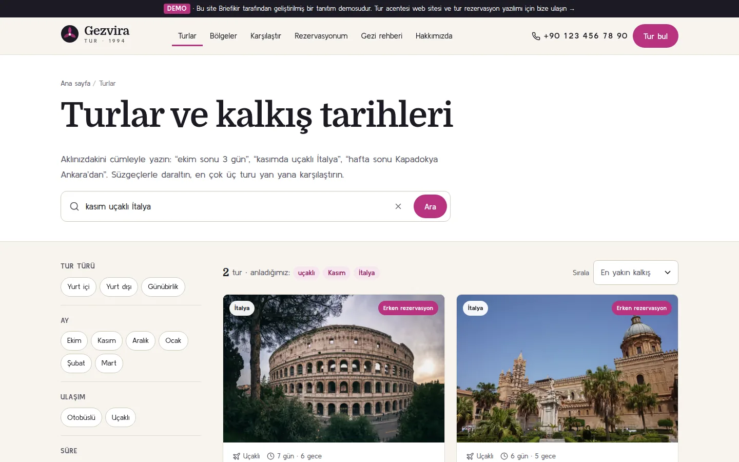 Doğal dille arama: “kasım uçaklı İtalya”