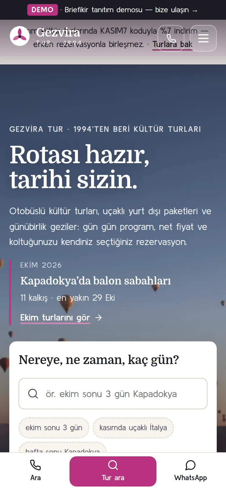 Tur Acentesi Web Sitesi + Tur Rezervasyon ve Acente Operasyon Yazılımı — mobil görünüm
