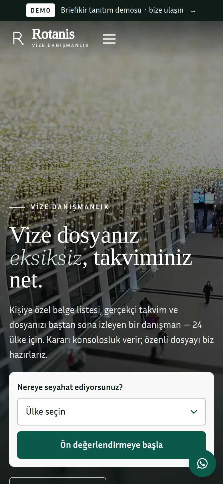 Vize Danışmanlık Web Sitesi + Başvuru Dosya Yönetim Paneli — mobil görünüm