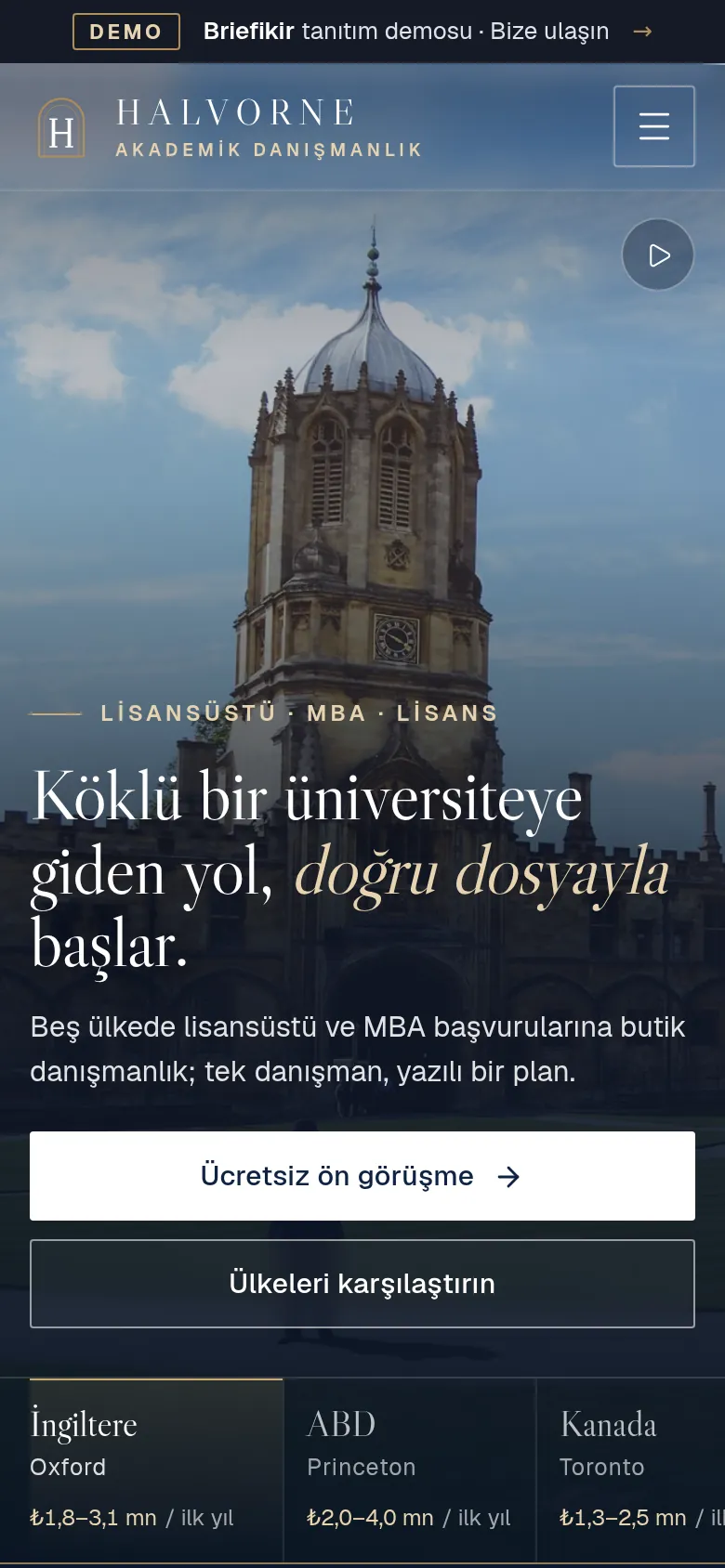 Yurtdışı Eğitim Danışmanlığı Yazılımı — Demo — mobil görünüm