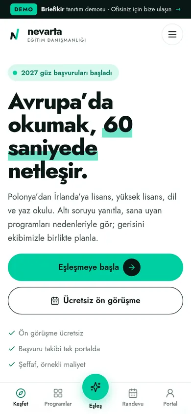 Yurtdışı Eğitim Danışmanlığı Yazılımı — mobil görünüm