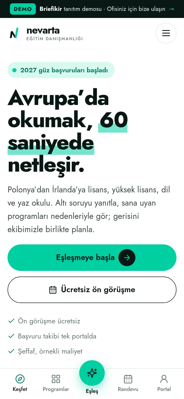 Yurtdışı Eğitim Danışmanlığı Yazılımı — Demo — mobil görünüm
