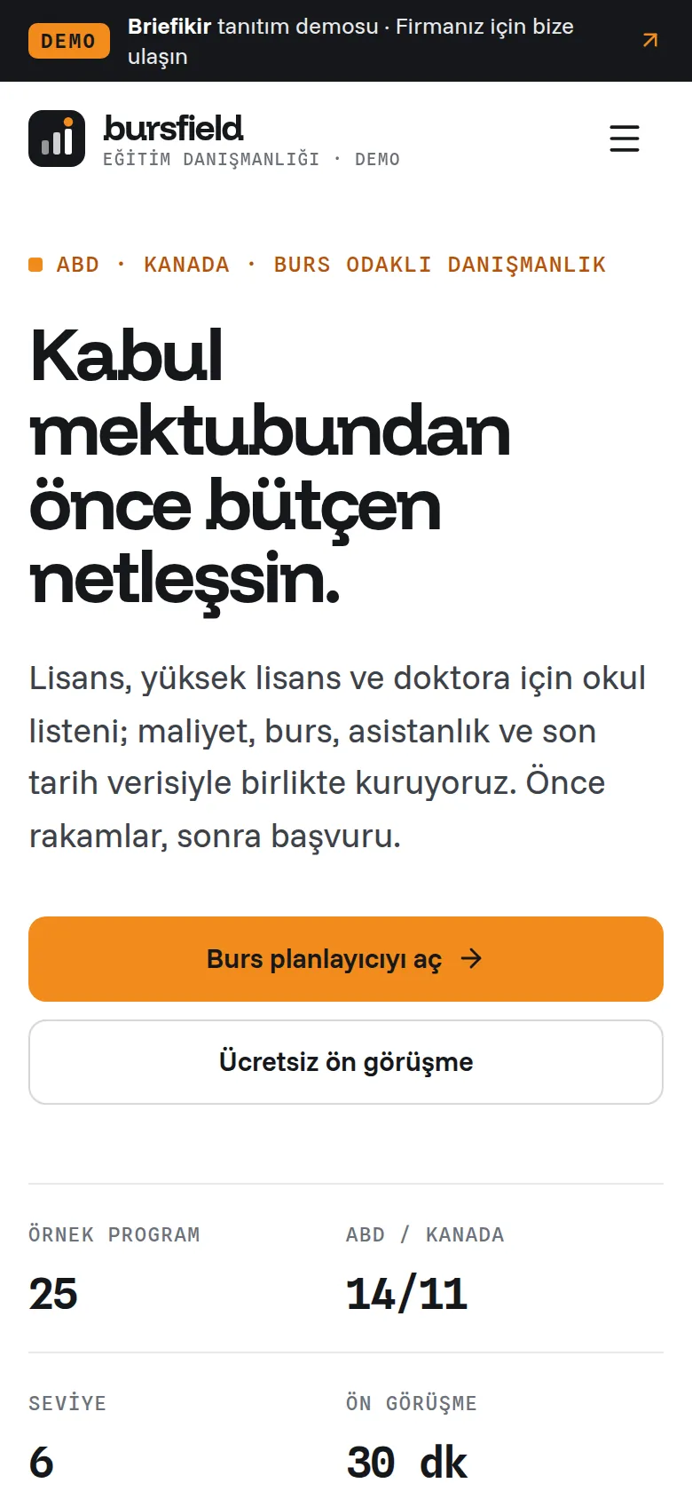 Yurtdışı Eğitim Danışmanlığı Yazılımı — Demo — mobil görünüm